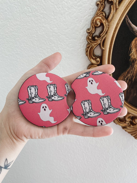 Pink Ghost Car Coasters