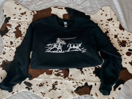 Ropin' Black Crewneck